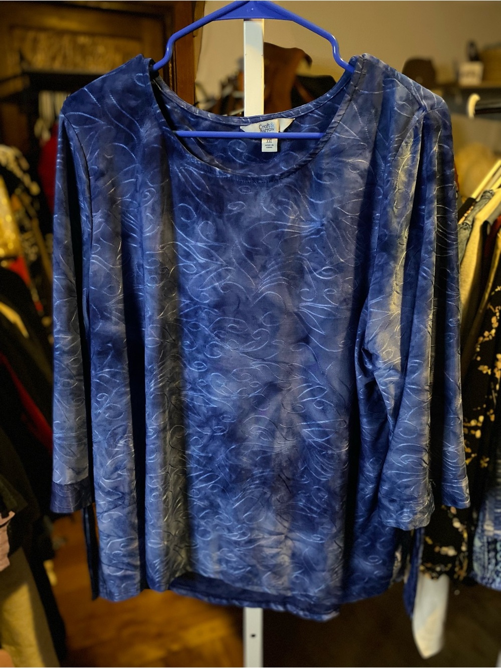 croft & barrow Deep Blue Swirl Long Sleeve Top